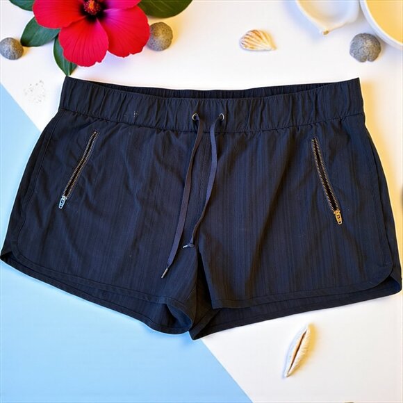 ATHLETA Black Athletic Shorts Two Zip Pockets Drawstring Womens XL - Picture 1 of 13